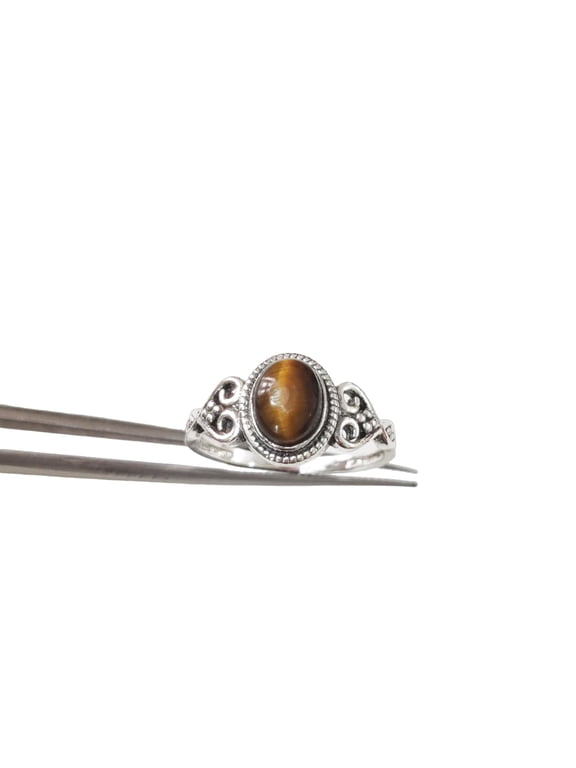 Natural Tiger Eye Ring, Tiger Eye Gemstone Ring, Tiny Bohemian Ring, 925 Sterling Silver, Designer Womens Ring, Christmas Thanksgiving, Handmade Statement Jewelry, Natural Tiger Eye