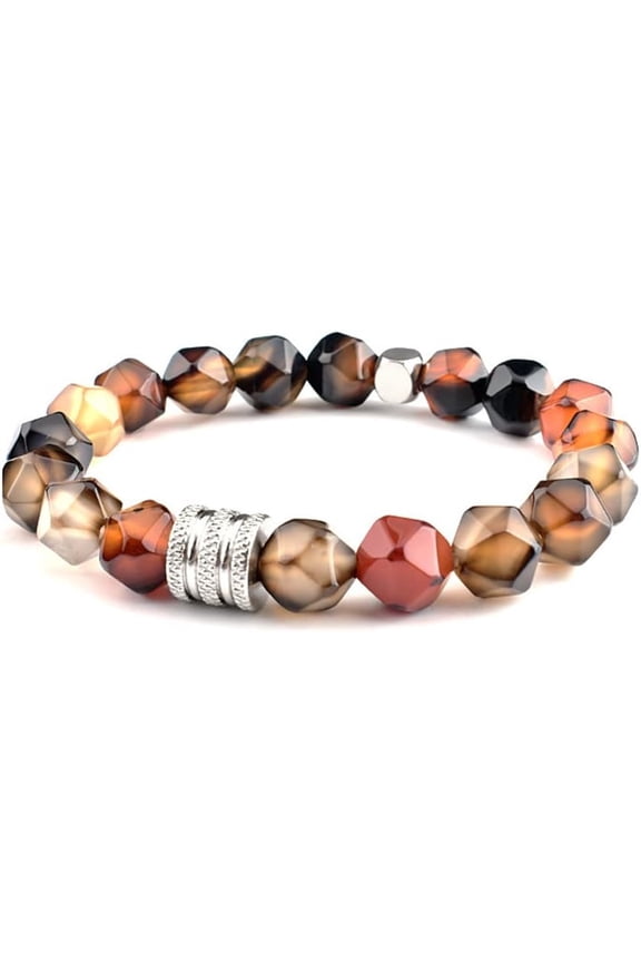 Natural Tiger Eye Stone Agate Stone 10mm Faceted Bracelet Stainless Steel Lucky Women Men's Beaded Mystery Bracelet