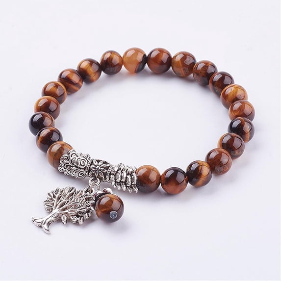 Natural Tiger Eye Stretch Bracelets with Tibetan style Pendants 2 inch(51mm)