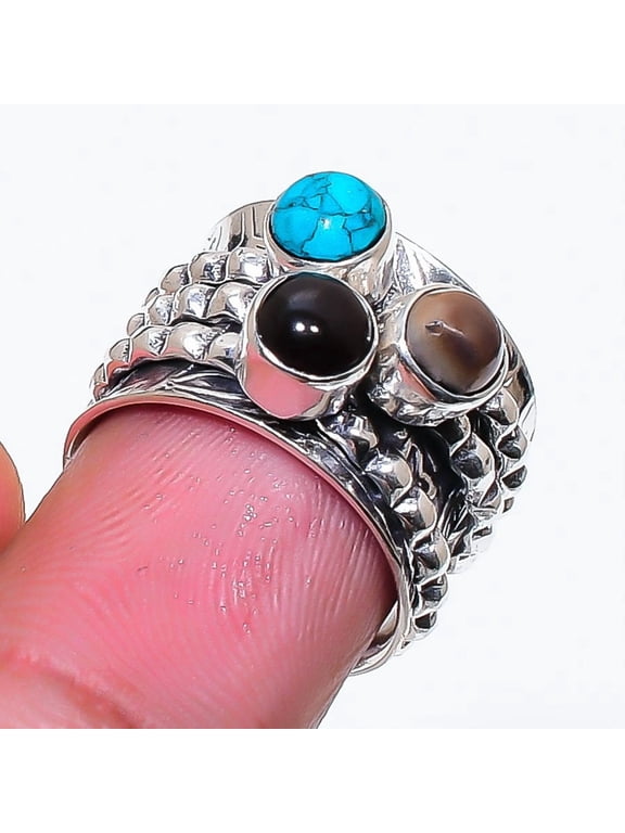 Natural Tiger Eye, Turquoise 925 Sterling Silver Jewelry Ring Size 4