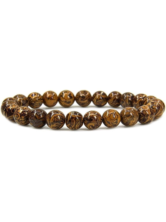Natural Tiger Skin Jasper Gemstone 8mm Round Beads Stretch Bracelet 7" Unisex