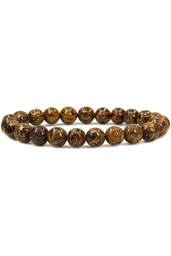 Natural Tiger Skin Jasper Gemstone 8mm Round Beads Stretch Bracelet 7" Unisex