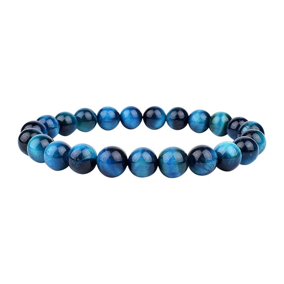 Natural Tiger's Eye Beaded Bracelet for Men & Women – 8mm Blue Stretch Stone Bracelet, Stress Relief Yoga Jewelry, Elastic Unisex Healing Crystal Bangle for Sports/Travel (7.5 Inch)