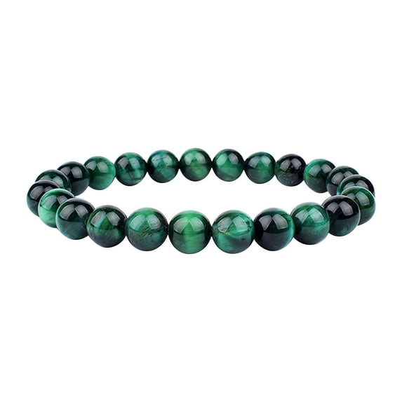 Natural Tiger's Eye Beaded Bracelet for Men & Women – 8mm Green Stretch Stone Bracelet, Stress Relief Yoga Jewelry, Elastic Unisex Healing Crystal Bangle for Sports/Travel (7.5 Inch)