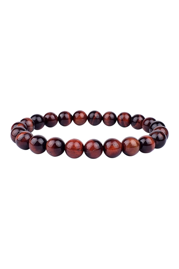 Natural Tiger's Eye Beaded Bracelet for Men & Women – 8mm Red Stretch Stone Bracelet, Stress Relief Yoga Jewelry, Elastic Unisex Healing Crystal Bangle for Sports/Travel (7.5 Inch)