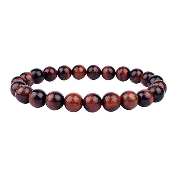 Natural Tiger's Eye Beaded Bracelet for Men & Women – 8mm Red Stretch Stone Bracelet, Stress Relief Yoga Jewelry, Elastic Unisex Healing Crystal Bangle for Sports/Travel (7.5 Inch)