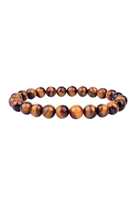 Natural Tiger's Eye Beaded Bracelet for Men & Women – 8mm Yellow Stretch Stone Bracelet, Stress Relief Yoga Jewelry, Elastic Unisex Healing Crystal Bangle for Sports/Travel (7.5 Inch)