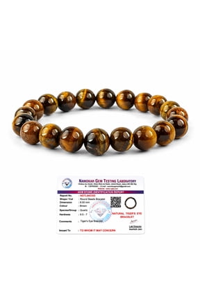 Natural Tiger’s Eye Beads Bracelet 8mm | Certified Gemstone Protection & Grounding Crystal Bracelet | Confidence, Focus & Positive Energy Healing Jewelry | Unisex Elastic Wrist Bracelet