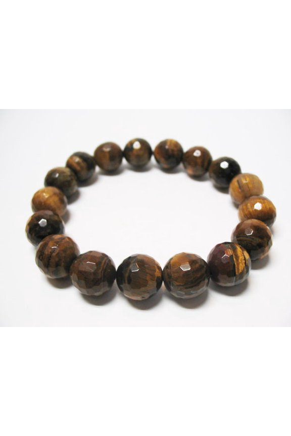 Natural Tigers Eye 10mm round Shape faceted Cut Beads Stretchable Bracelet for Men & Women.