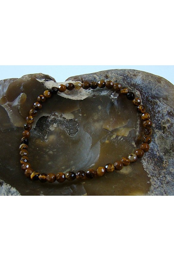 Natural Tigers Eye 4mm round Shape faceted Cut Beads Stretchable Bracelet for Men & Women.