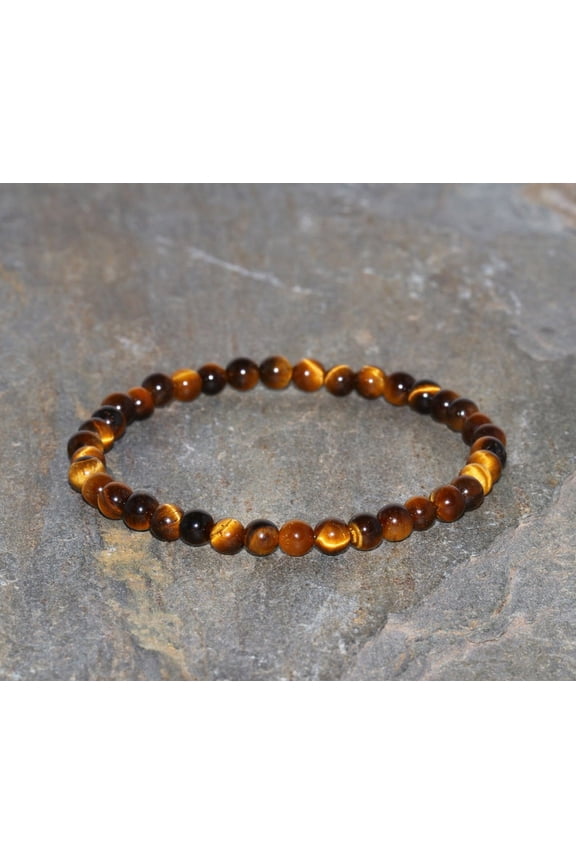 Natural Tigers Eye 6mm Round Shape Smooth Cut Beads Stretchable Bracelet for Men & Women.