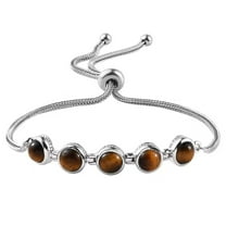 Tigers Eye Bracelet - Beaded Bracelets for Women Platinum Plated Bolo Bracelets for Women - Adjustable Charm Bracelet Stretchable Ball Slider Gemstone Costume Jewelry - 9.50 " Christmas Gifts