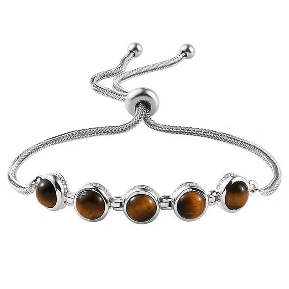 Tigers Eye Bracelet - Beaded Bracelets for Women Platinum Plated Bolo Bracelets for Women - Adjustable Charm Bracelet Stretchable Ball Slider Gemstone Costume Jewelry - 9.50 " Christmas Gifts