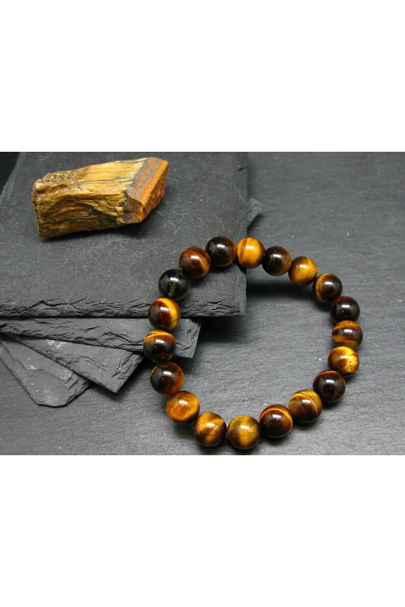 Natural Tigers Eye With Moldavite 10mm Round Shape Smooth Cut Beads Stretchable Bracelet for Men & Women.