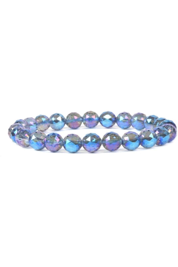 Natural Titanium Clear Quartz 8mm round Shape faceted Cut Beads Stretchable Bracelet for Men & Women.