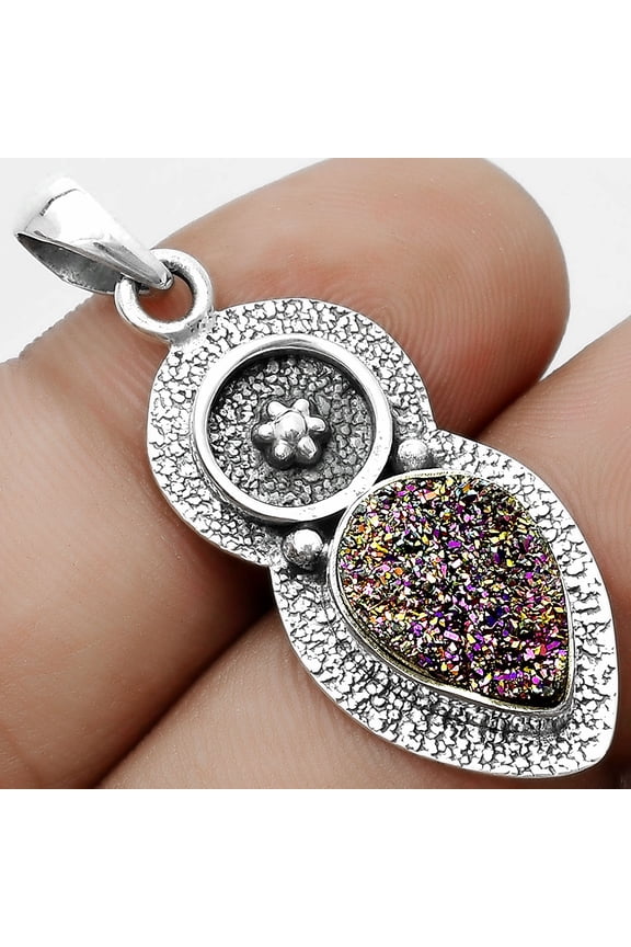 Natural Titanium Druzy 925 Sterling Silver Pendant Jewelry P-1716 SDP121702