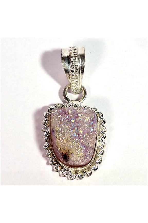 Natural Titanium Druzy Cabochon Silver Plated Pendant Jewelry Gemstone Gift Pendant for Beloved