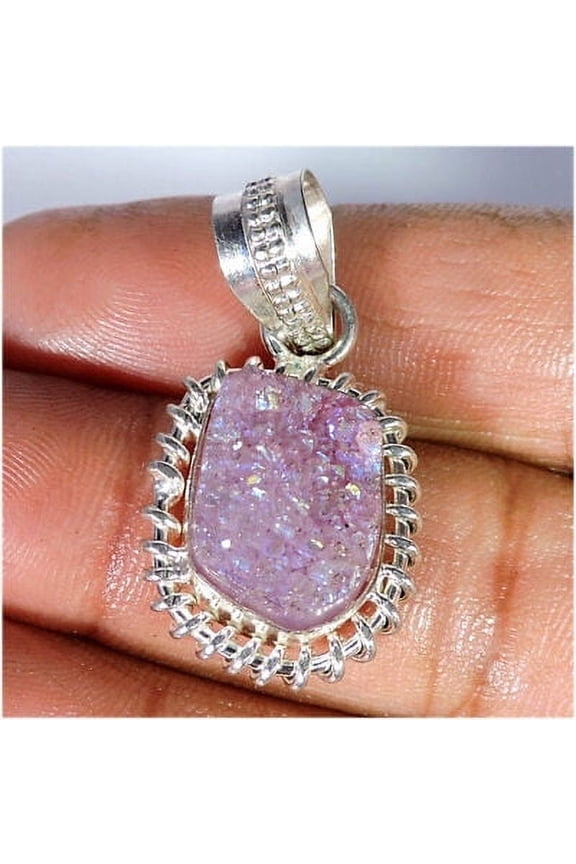 Natural Titanium Druzy Cabochon Silver Plated Pendant Jewelry Gemstone Gift Pendant for Beloved
