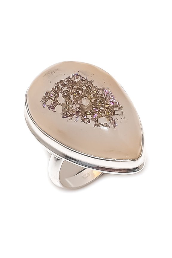 Natural Titanium Druzy Gemstone 925 Sterling Silver Jewelry Ring Size 7.5