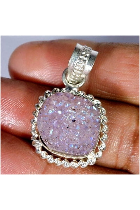 Natural Titanium Druzy Gemstone Silver Plated Pendant Jewelry Gift Pendant for Beloved