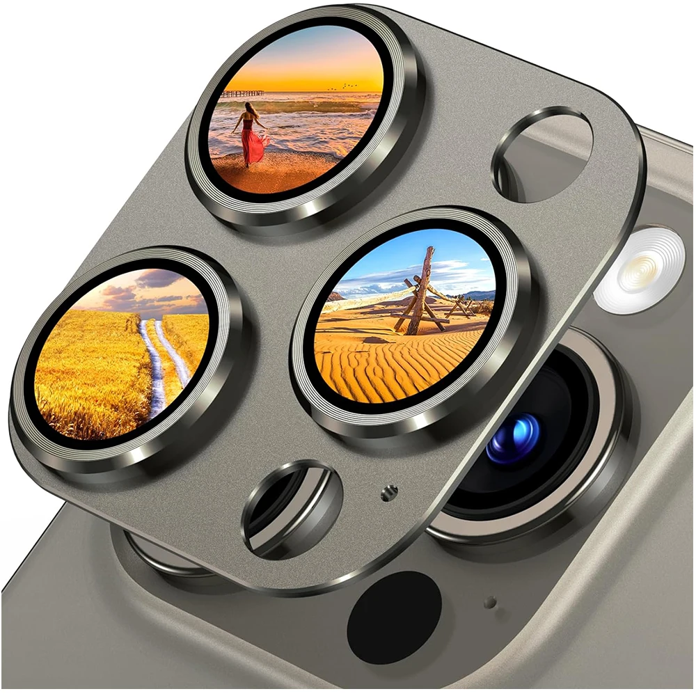 Natural Titanium Gray Metal Camera Lens Protector For IPhone 15 Pro Max