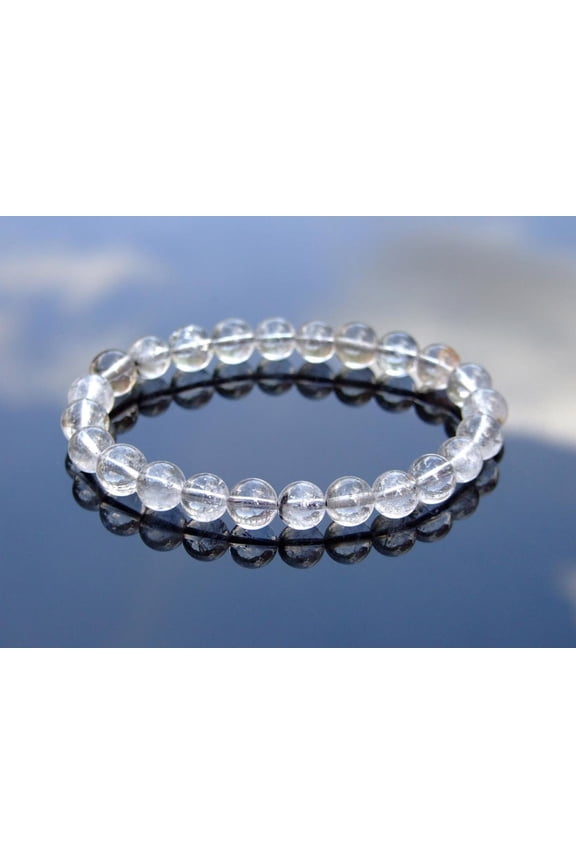 Natural Titanium Rutile Quartz 8mm Round Shape Smooth Cut Beads Stretchable Bracelet for Men & Women.