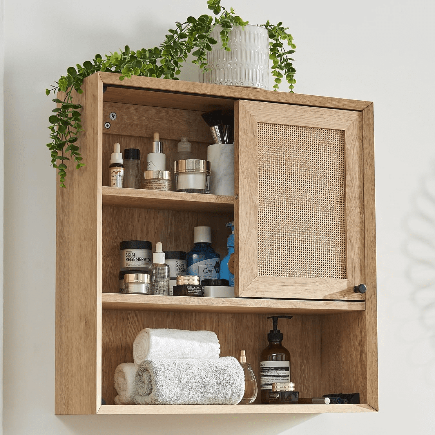Natural Over The Toilet Storage Cabinet 68" Tall Boho Storage Cabinet Above Toilet with Sliding ...