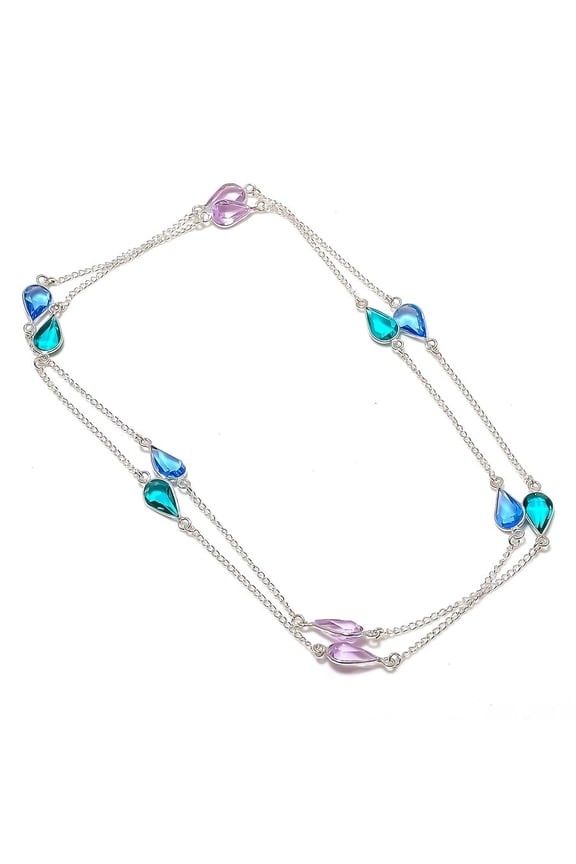 Natural Topaz, Kunzite Gemstone 925 Sterling Silver Jewelry Necklace 18"