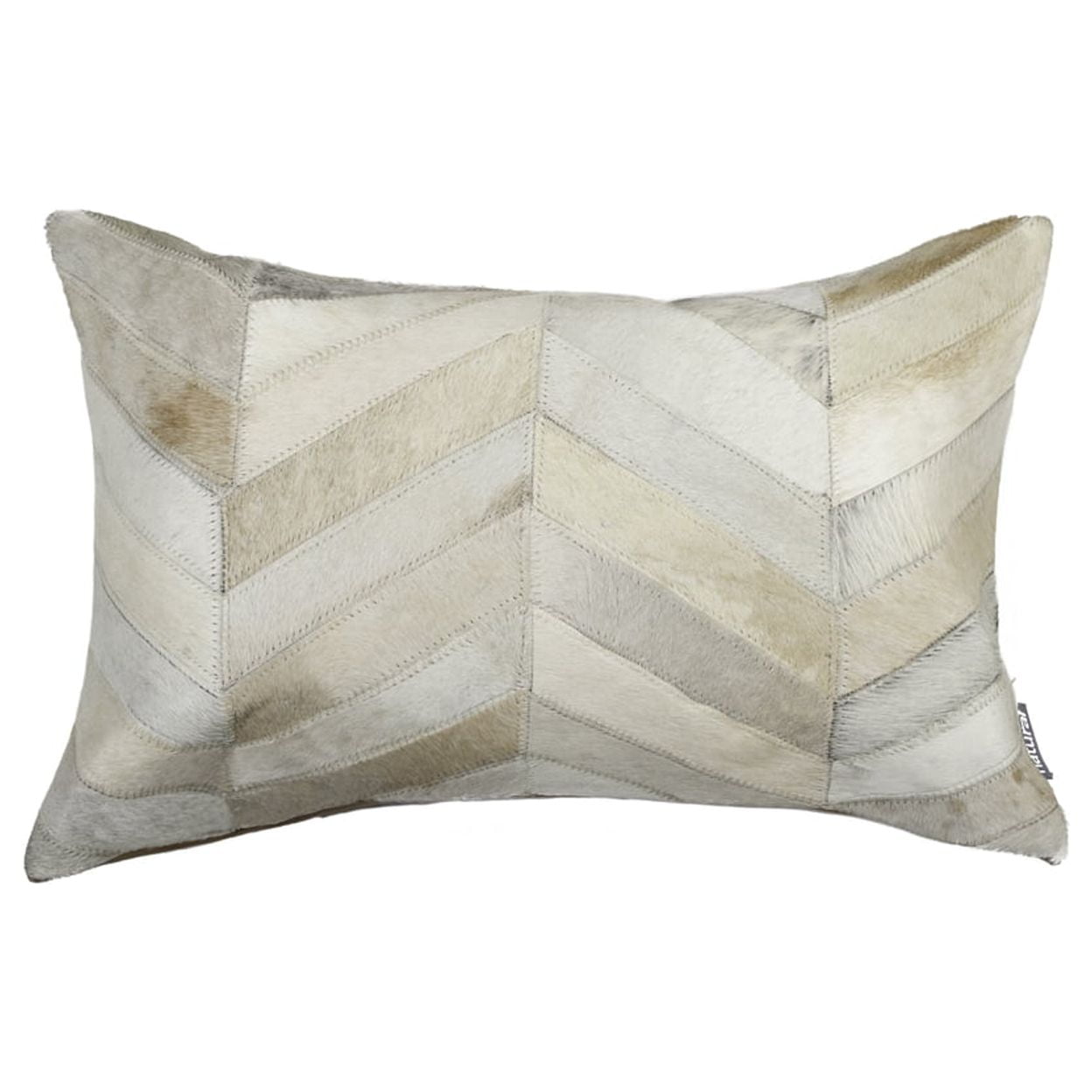 Natural Chevron Cowhide Leather Lumbar Pillow 12x20