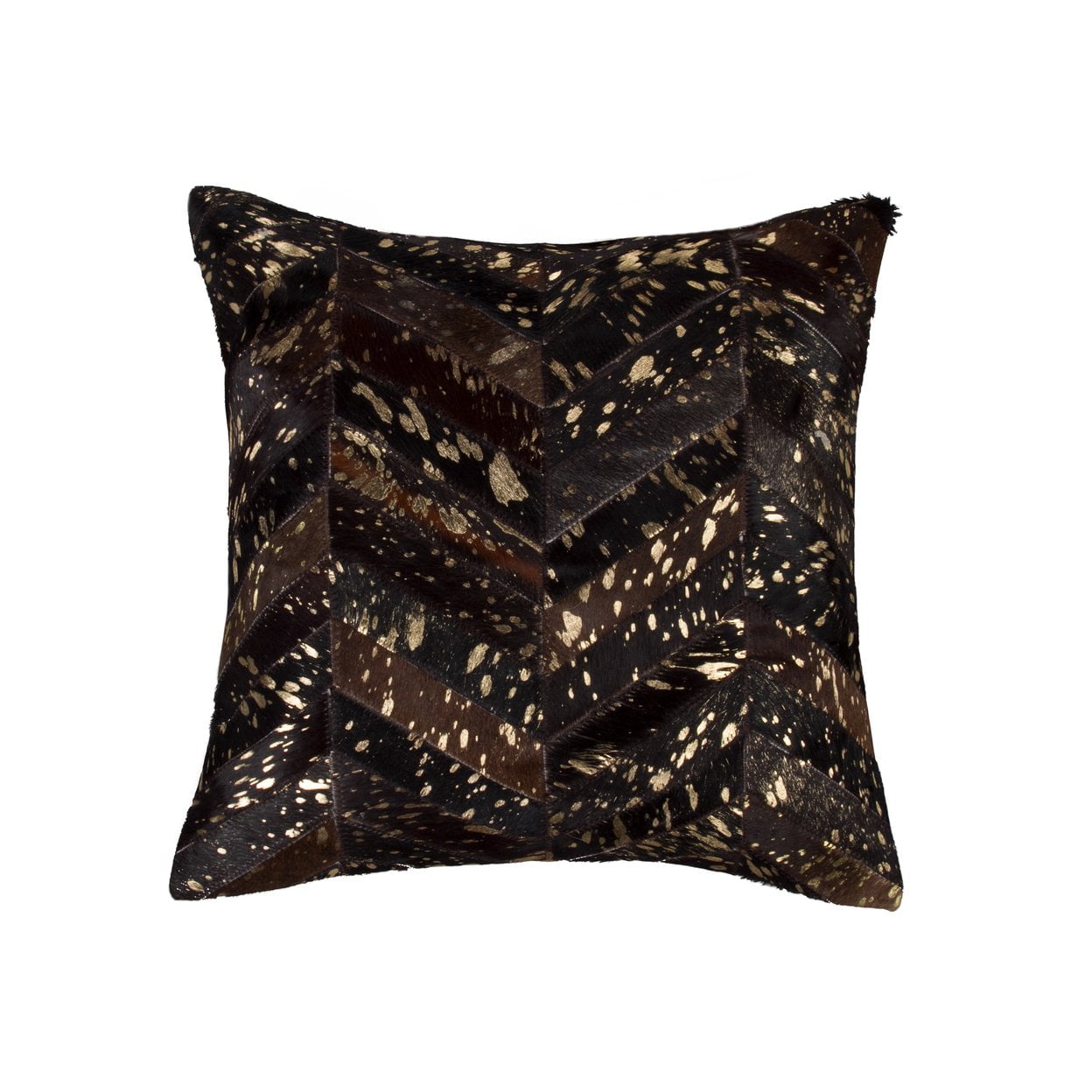 Chocolate and Gold Chevron Cowhide Square Pillow 18"x18"