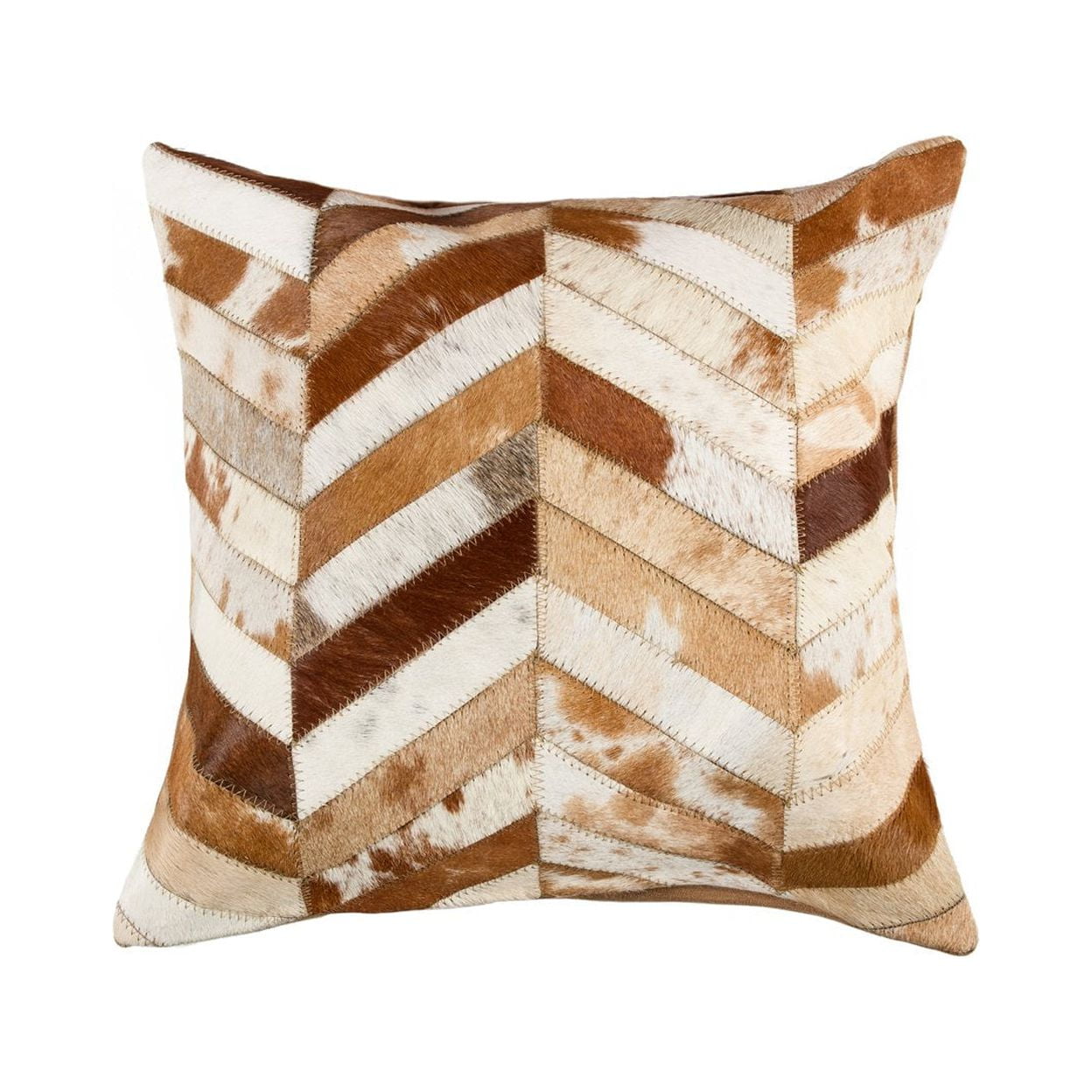 18" Brown and White Cowhide Chevron Pillow