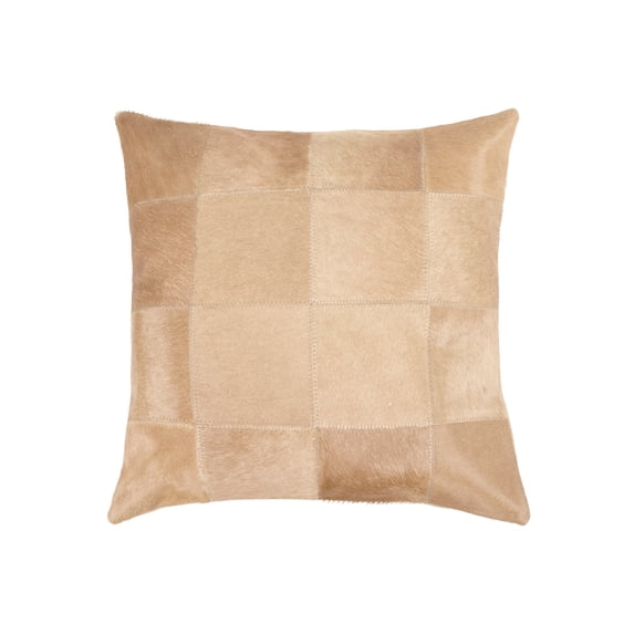 Natural Torino Patch Cowhide Pillow | Taupe | 18"x18"