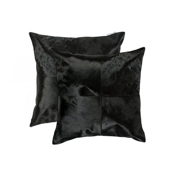 Natural Torino Quattro Cowhide Pillow | 2-Pack | Black | 18"x18"