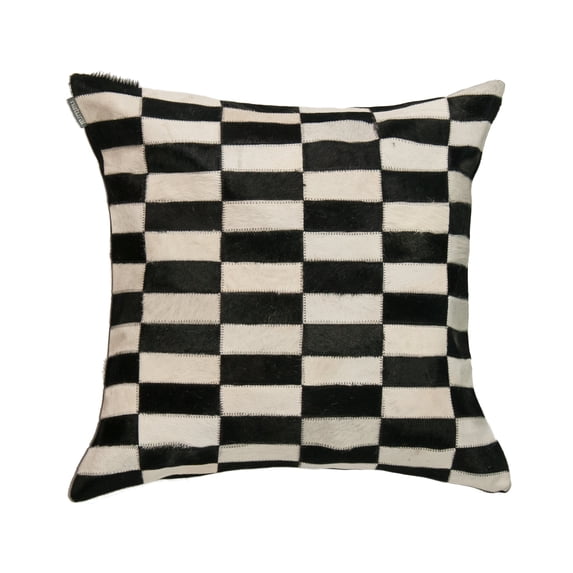 Natural Torino Geneva Cowhide Pillow | Linear black/white | 22"x22"