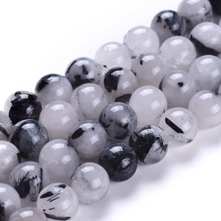 Natural Tourmalinated Quartz/Black Rutilated Quartz Beads Strands Round 10mm Hole: 1mm 38pcs/strand 38cm
