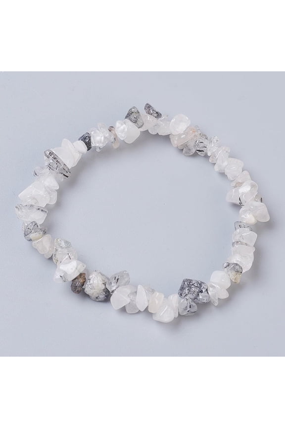 Natural Tourmalinated Quartz/Black Rutilated Quartz Stretch Bracelets Nuggets 2-1/8 inch(5.5cm)