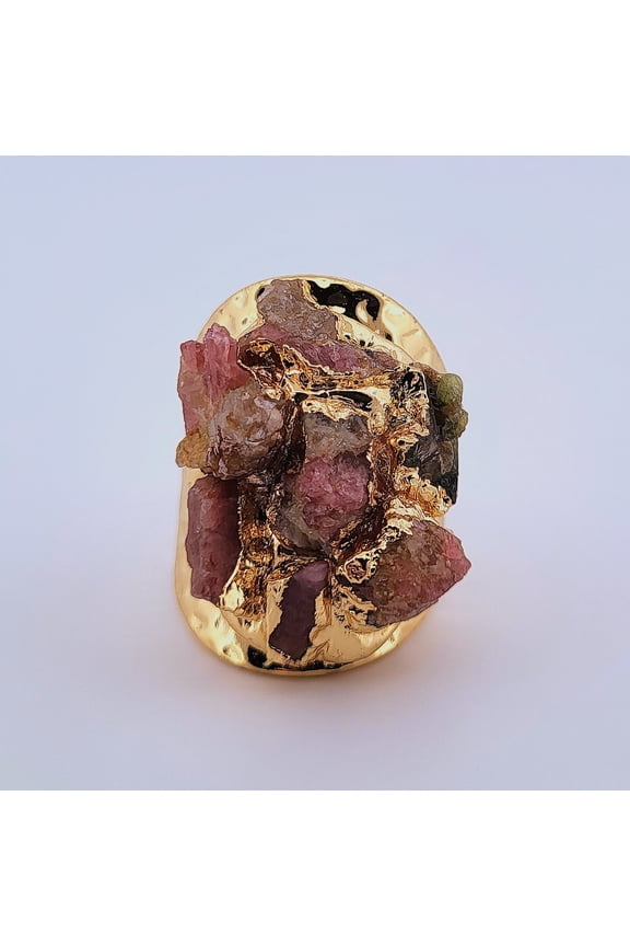 Natural Tourmaline Gold Adjustable Ring NTGAR5