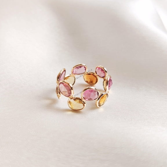 Natural Tourmaline Ring, 14K Solid Yellow Gold Tourmaline Ring, Dainty Tourmaline Ring, Multi Tourmaline Jewelry, October Birthstone Ring