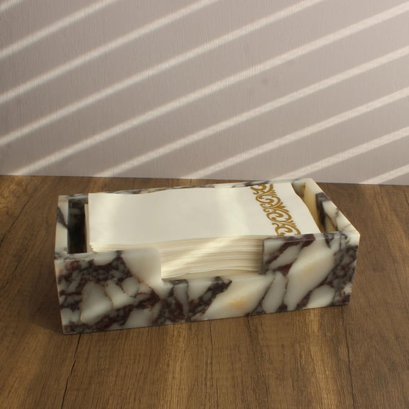Natural Travertine Guest Towel Holder for Bathroom, Rectangular Napkin Holder with Scalloped Edge, Tissue Hand Towel Tray for Countertop, Dining Table