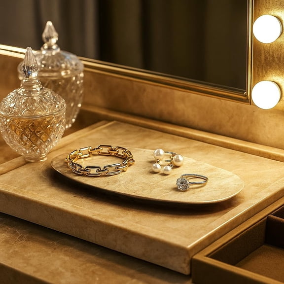 Natural Travertine Marble Oval Tray 11.6"x6.5" – Decorative Vanity Organizer for Jewelry, Candles and Perfume, Countertop Storage for Bathroom, Dresser and Kitchen, Gift for Women (Travertine)