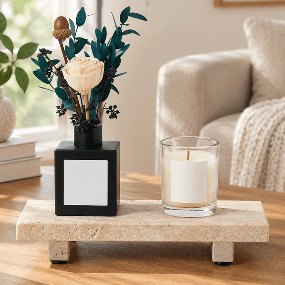 Natural Travertine Tray Pedestal Stand, Stone Riser for Bathroom & Kitchen