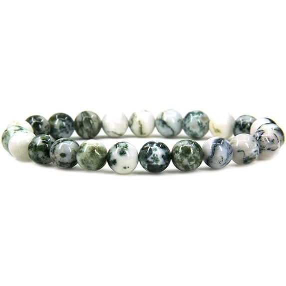 Natural Tree Agate Gemstone 8mm Round Beads Stretch Bracelet 7" Unisex
