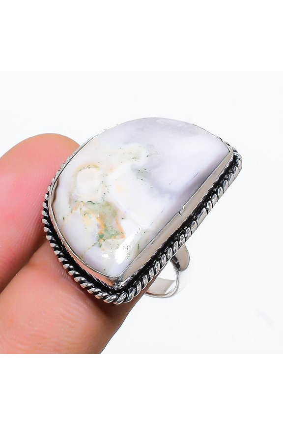 Natural Tree Agate Gemstone Handmade 925 Sterling Silver Ring Size 8.5