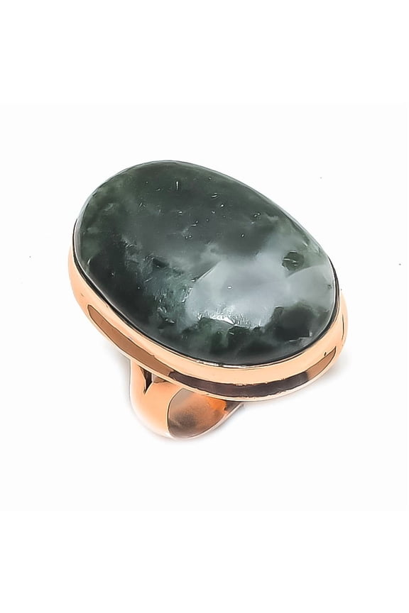 Natural Tree Agate Gemstone Handmade Copper Jewelry Ring Size 6.5