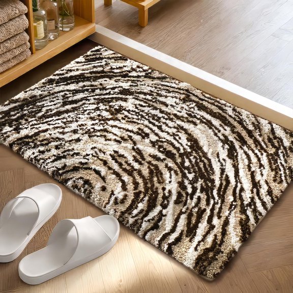 Natural Tree Bark Bath Mat Non-Slip Ultra-Soft Shaggy Rug, Fast-Drying Flocking Doormat with TPR Backing for Bathroom Vanity Living Room, 20x31 Inch Brown