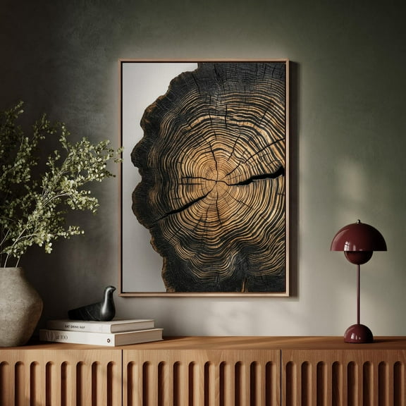 Natural Tree Ring Print - Black And Gold Wood Cross Section Art - Unique Wood Grain Decor For Rustic And Modern Home Interiors Wall Art, Modern Wall Decor, 8x12 UNFRAMED