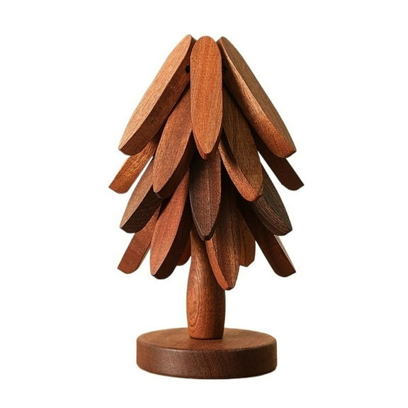 Natural Tree Trivet Set - 4 Bamboo Trivets & 1 Stand Like a Christmas Tree, Decorative Bamboo Trivets