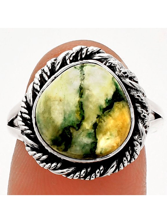 Natural Tree Weed Moss Agate - India 925 Sterling Silver Ring s.8 Jewelry R-1014 SDR231690