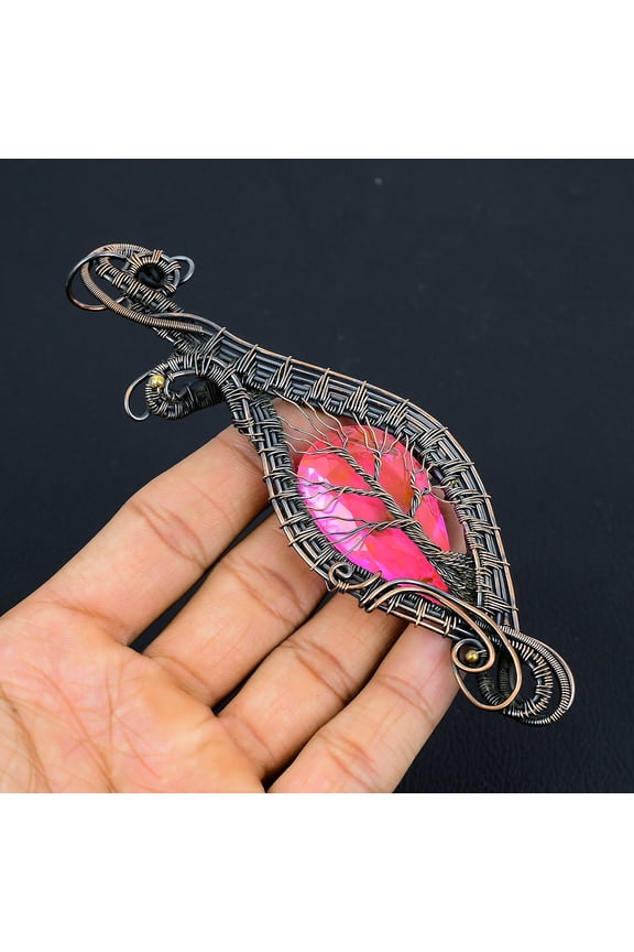 Natural TreeOfLifeKunzite Gemstone Copper Wire Wrap Gift Pendant 5.91"