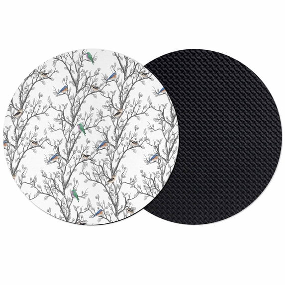 Natural Trees Branches Coasters Set of 2, Absorbent Coasters for Drinks, Colored Birds Vintage Rustic Coaster for Desk Coffee Table Protection, Home Decor House Warming Gifts 4"